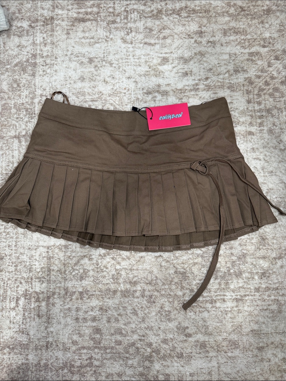 Edikted Brown Pleated Mini Skirt with Side Tie